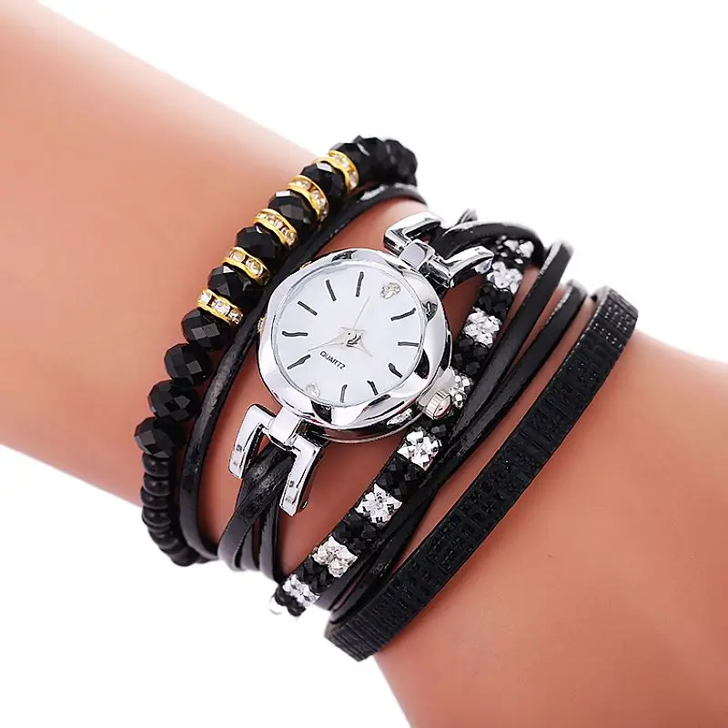 100 шт./лот Элегантные женские кожаные часы с кристаллами повседневные наручные