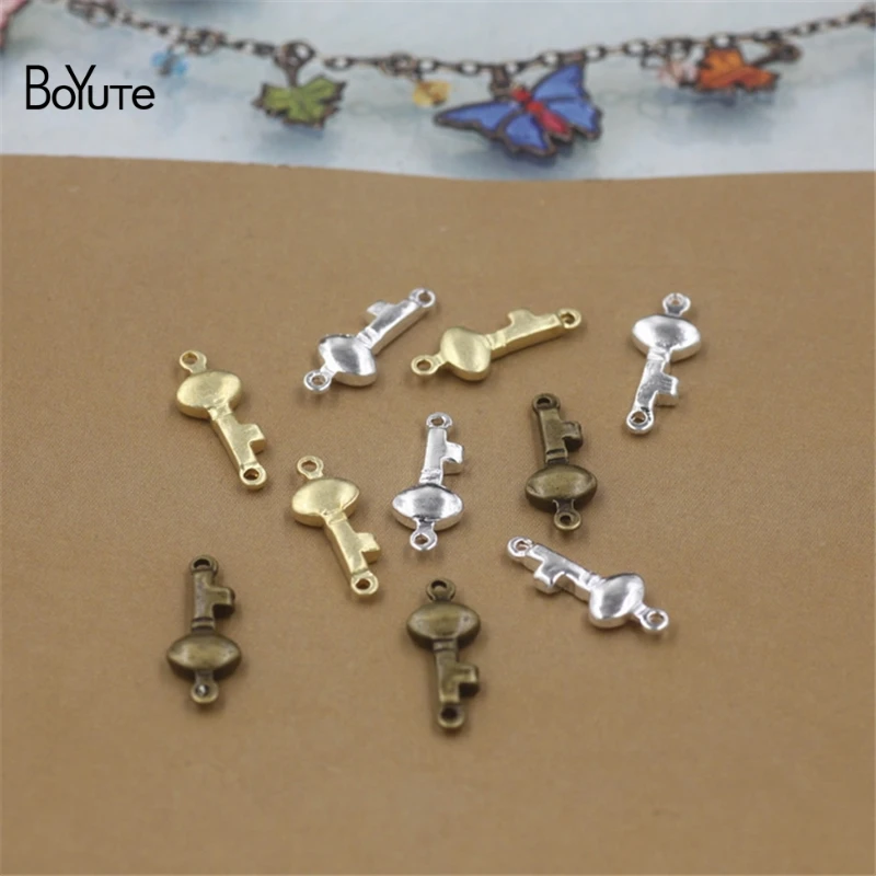 

BoYuTe 100Pcs 16*6MM Metal Brass Key Bracelet Connector Charms DIY Jewelry Findings Components