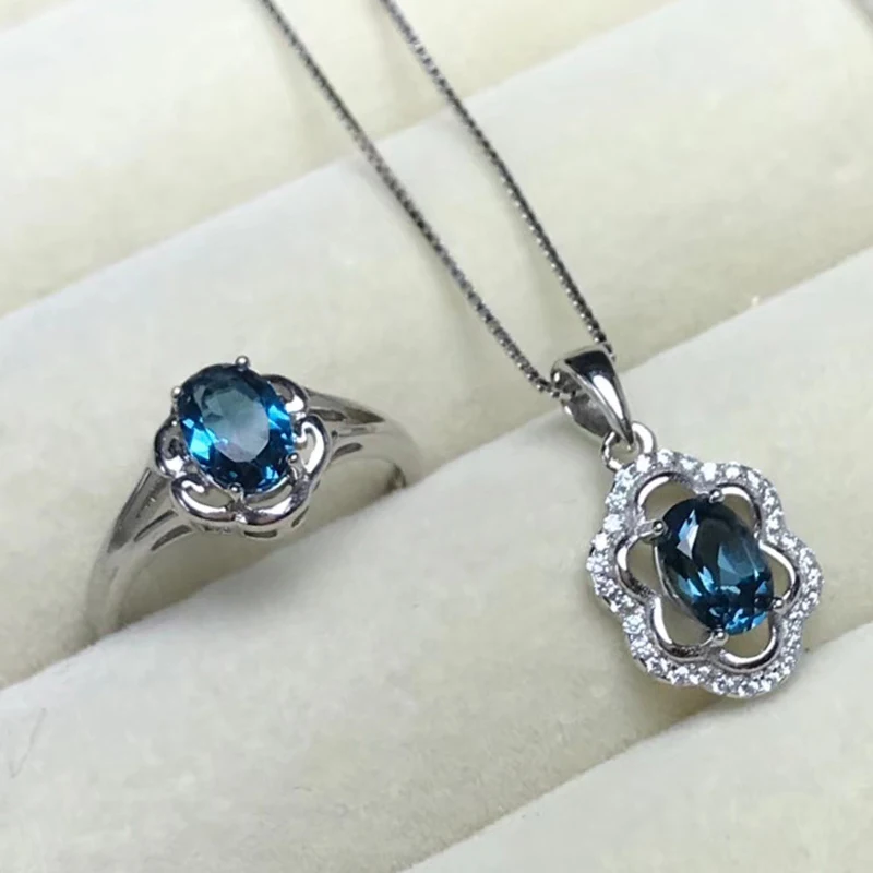 100% натуральный светильник украшения с голубым топазом набор для вечеринок