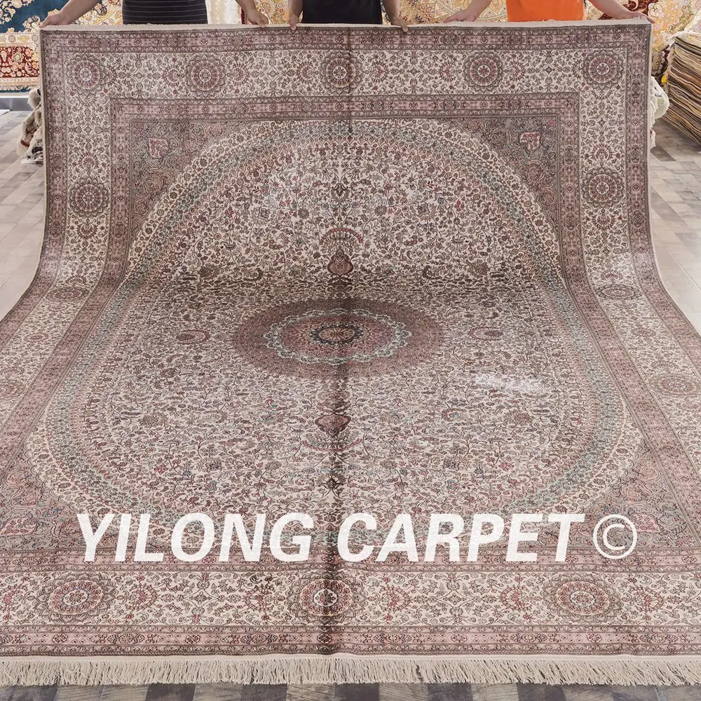 Koop Yilong 9'x12 'Handgeknoopte Perzische Traditionele Kleed Ivoor Turkse Zijde Tapijten (LH164A9x12)