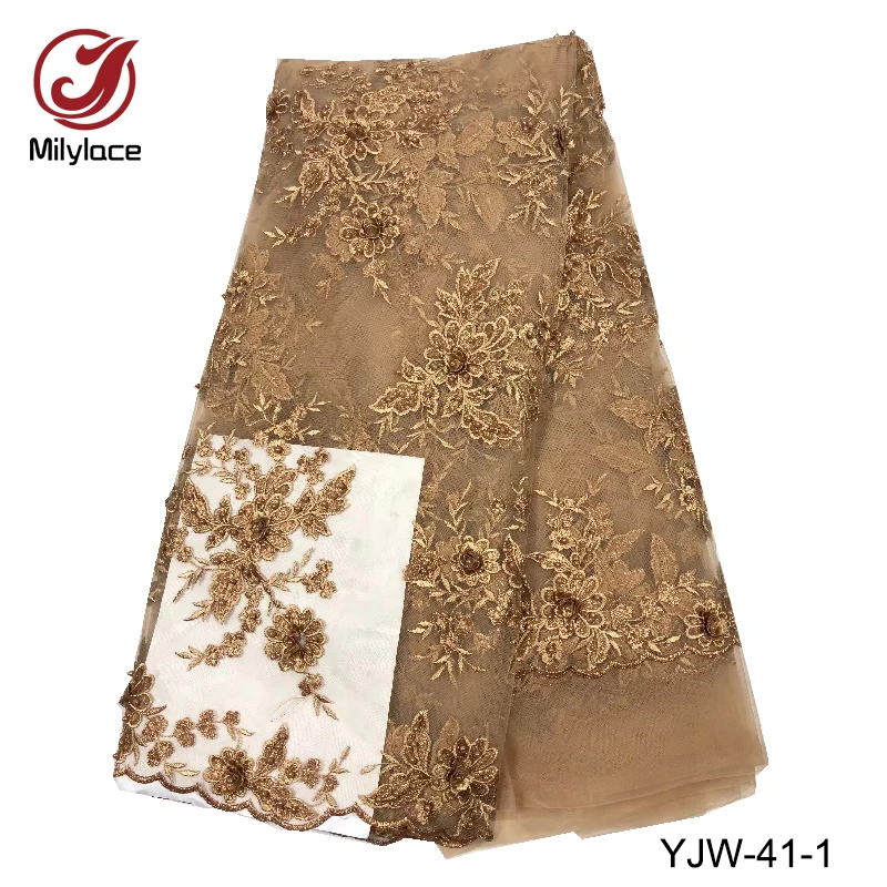 Легкая французская кружевная ткань с зеленым бисером 5 ярдов в африканском стиле