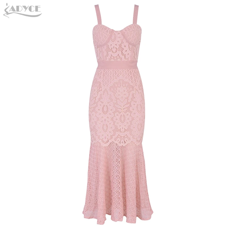Pink Adyce Новое Женское кружевное Бандажное Платье Vestidos сексуальное без рукавов на тонких бретелях Клубное платье элегантное платье для вечеринок подиума - Цвет: Pink