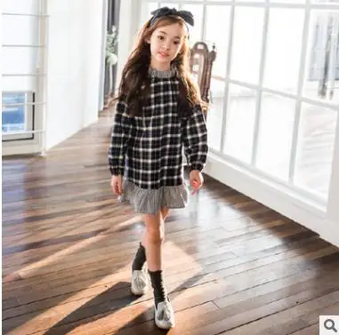 

2018 Girls autumn plaid long sleeve princess dress , girls dresses , girl clothes , 5pcs/lot DN01