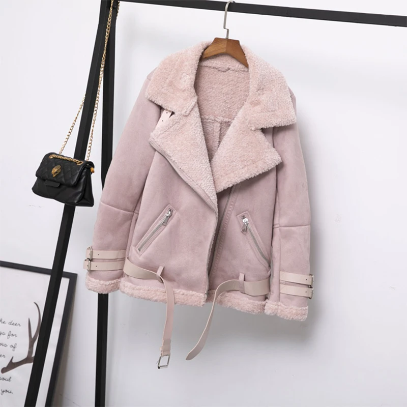 Fitaylor Женская куртка из искусственной кожи овечья шерсть меховой воротник