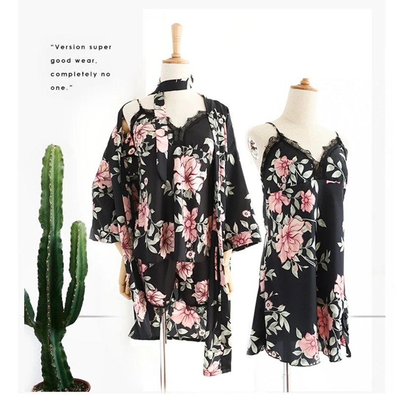 Женская пижама Шелковый Пижамный комбинезон с цветочным принтом пижамный