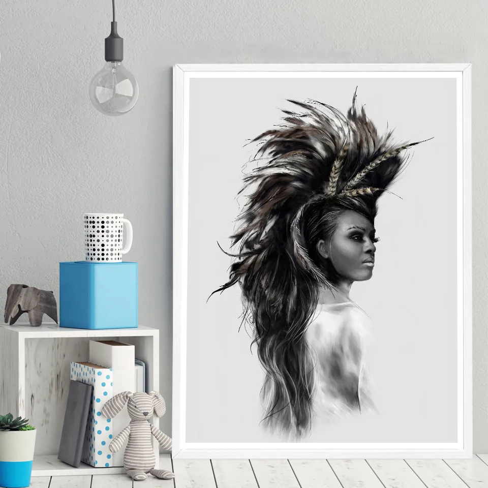 Скандинавские индейцы женские перьевые стены искусство холст картина