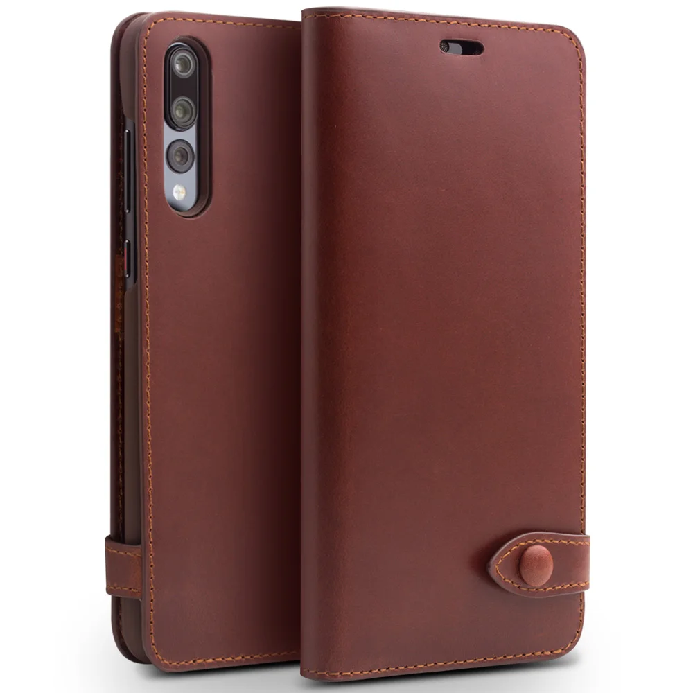 

QIALINO Button Bag Card Slot Phone Case for Huawei Ascend P20 Genuine Leather Wallet Flip Cover for Huawei P20 Pro for 5.8/6.1