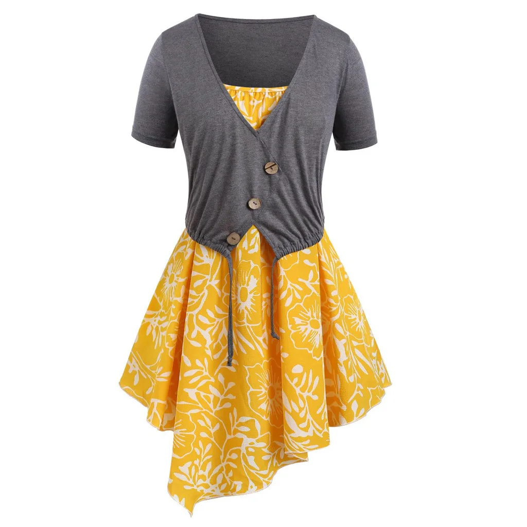 Новинка 2019 блузка на пуговицах с коротким рукавом топ бретельках принтом женская