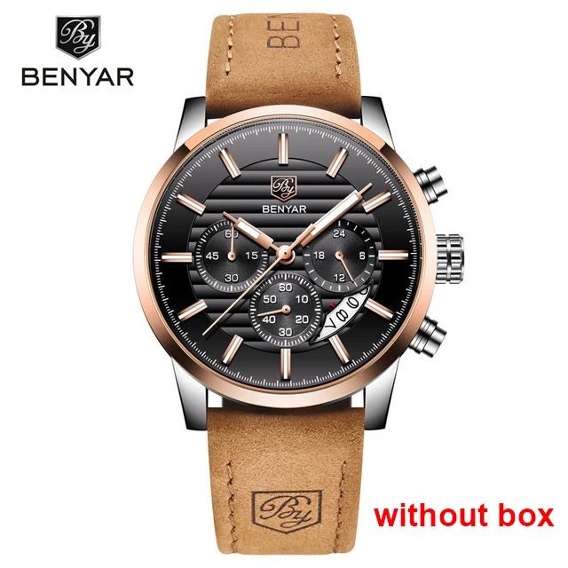 beige black Бренд класса люкс Benyar мужские часы полностью стальные спортивные наручные часы мужские армейские военные часы Мужские кварцевые часы Relogio Masculino - Цвет: beige black