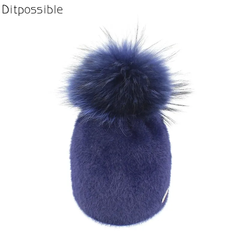 

Ditpossible natural raccoon fur pompon hat girls winter warm thick hats skullies beanies gorro female caps