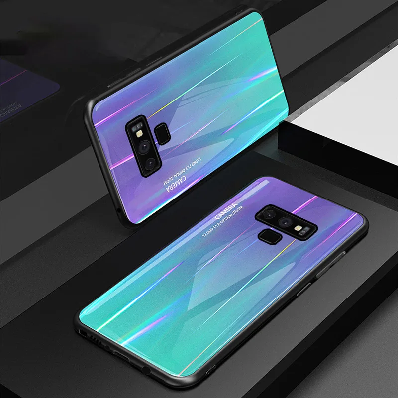 Градиентный чехол BFOLLOW Aurora для samsung Galaxy S9 Plus S8 Note 9 8, жесткая задняя панель из закаленного стекла+ мягкий чехол из ТПУ
