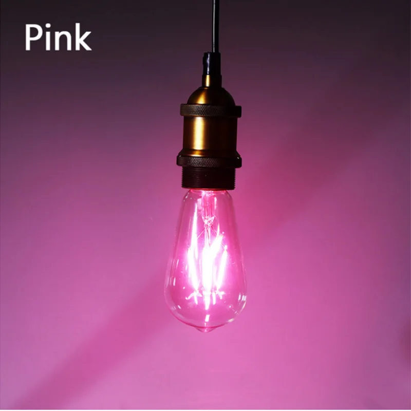 Rosy Pink 4LED Kaguyahime, новинка, синий, красный, розовый, зеленый цвет, светодиодный светильник накаливания Эдисона ST64, COB, светодиодный светильник, лампа 220 В, E27, ретро, глобус, замена - Испускаемый цвет: Rosy Pink 4LED