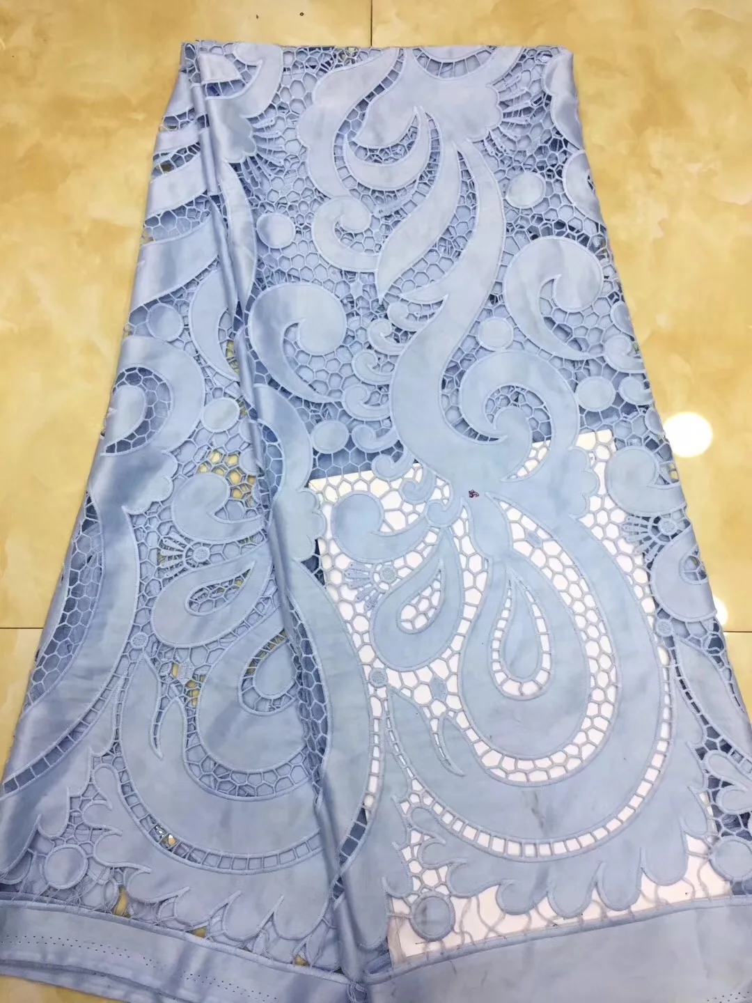 

Latest Cotton Embroidered Lace Fabrics Wedding Lace White color beautiful African Cotton Lace Fabric For Women Dress DP7