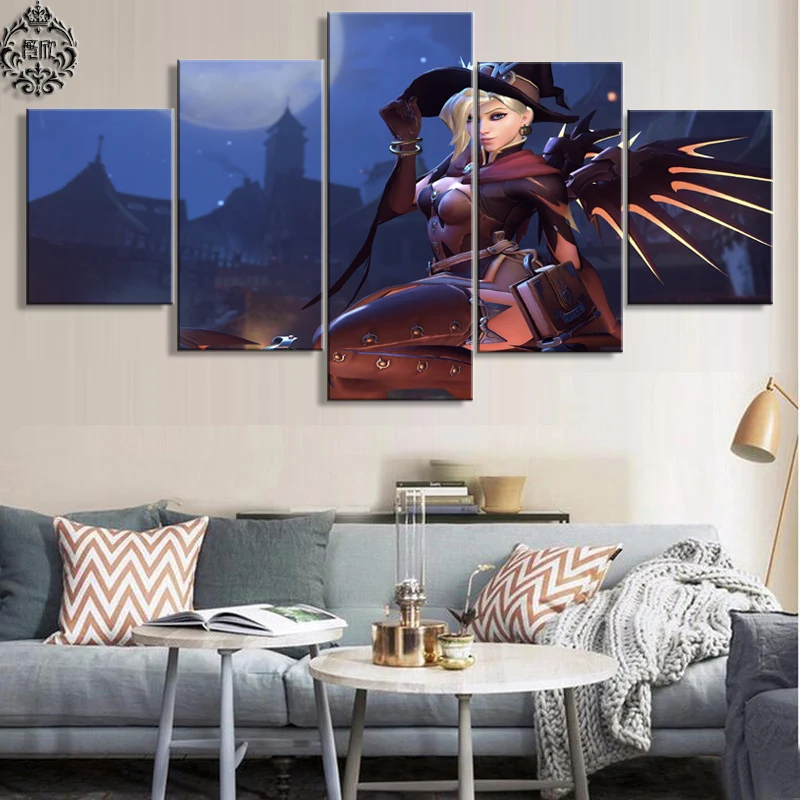 Картина на холсте с принтом игровой плакат 5 панелей Overwatch милосердия Современный