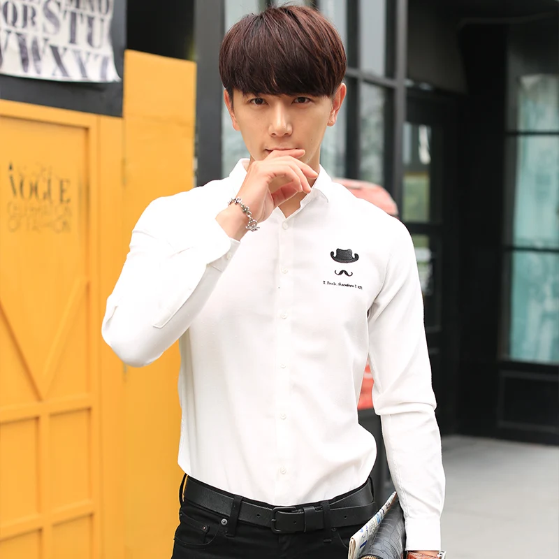 Новый бренд мужской Случайные Рубашки С Длинным Рукавом Белый Черный Синий Небо