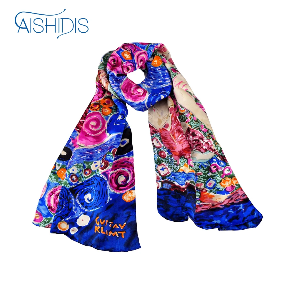 Aishidis шарф шаль накидки 100% Роскошный сатиновый Шармез Шелковый ручной
