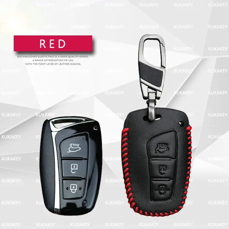 redline for Hyundai Кожаный чехол для ключей автомобиля для hyundai ix45 Santa Fe 2013 Genesis, Equus Azera Grand Soloaris ix35 Accent Elantra - Название цвета: redline for Hyundai