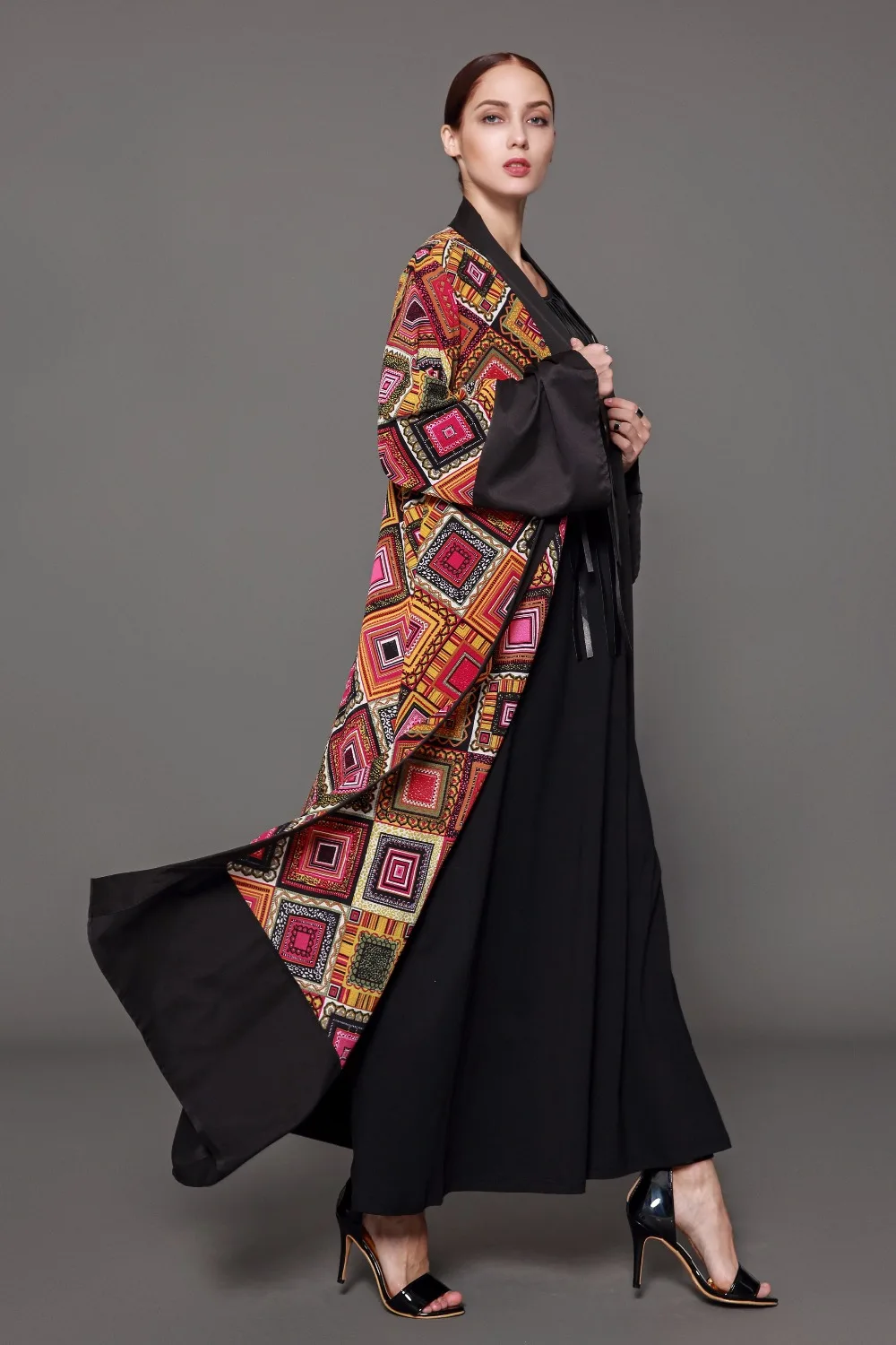 Opened abaya Muslim Adult Casual flower printed Robe Musulmane Dubai Fashion Cardigan Robes Arab Worship Service Wj1630 | Тематическая