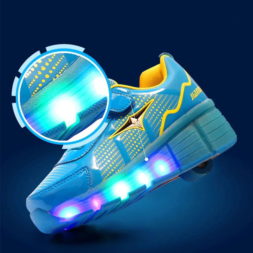 Детские светящиеся кроссовки роликовые с колесами для мальчиков тенниса | Мать и