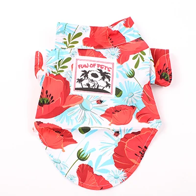 Red Flower Футболка для собак, платье для питомцев, Цветочная Гавайская футболка со щенком, весенне-летняя одежда - Цвет: Red Flower