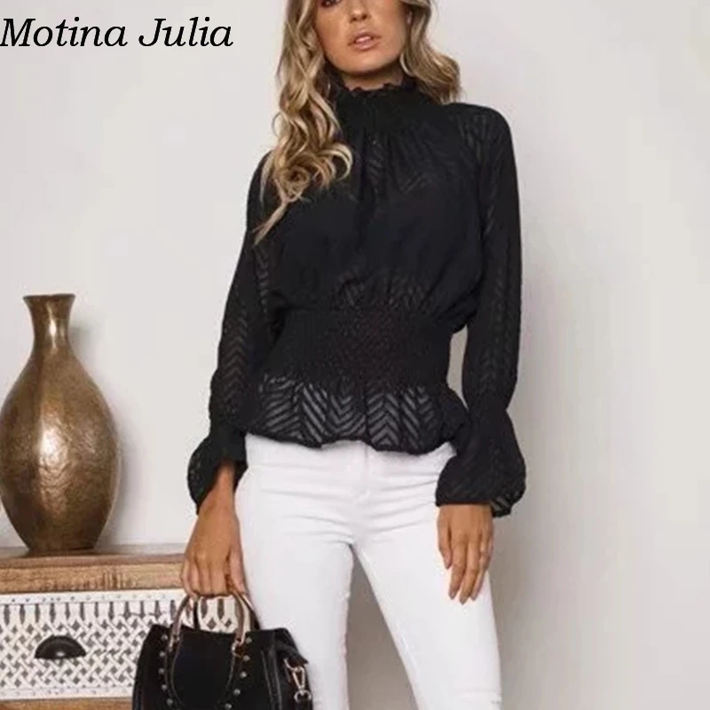 Motina Julia водолазка сексуальная белая блузка Женская Осенняя Повседневная Блузка с