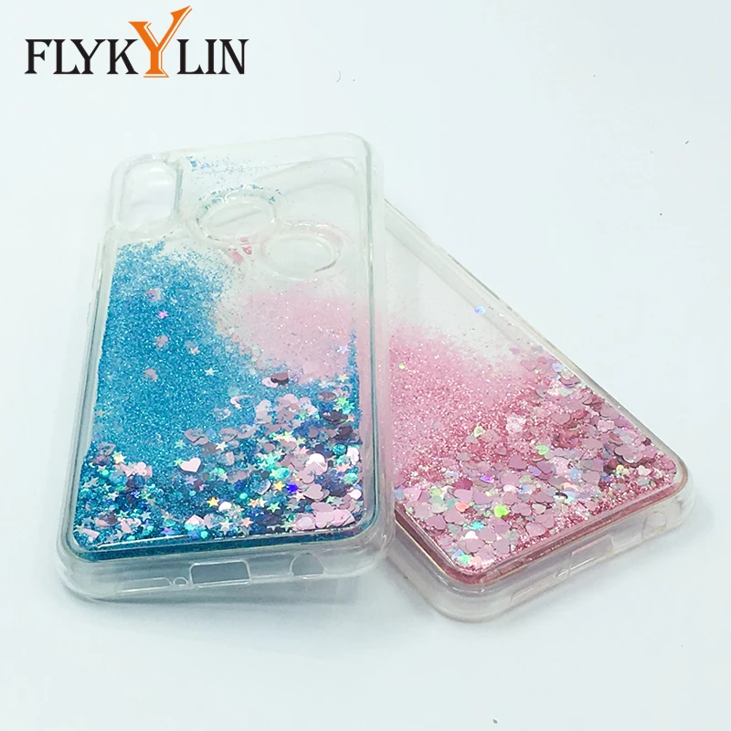 FLYKYLIN Glitter Liquid Phone Case For Huawei P20 Lite Bling Love Heart Dynamic Quicksand Cases Soft TPU Silicone Cover HOT |