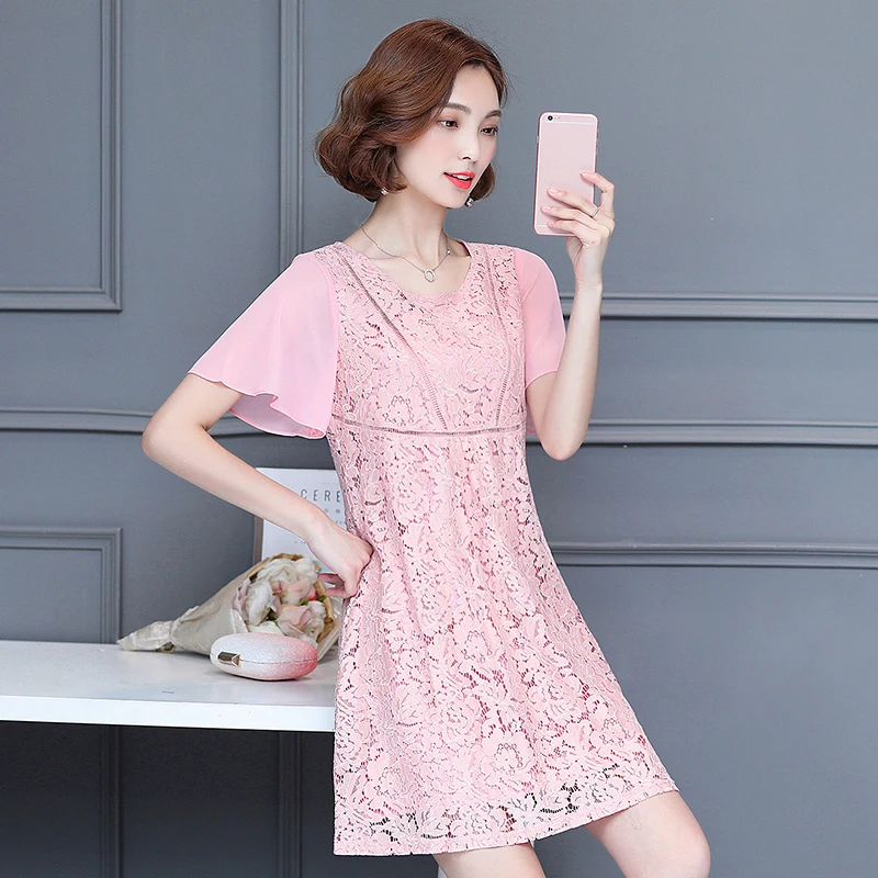 5XL винтажное кружевное платье женское 2019 новое летнее с коротким рукавом и