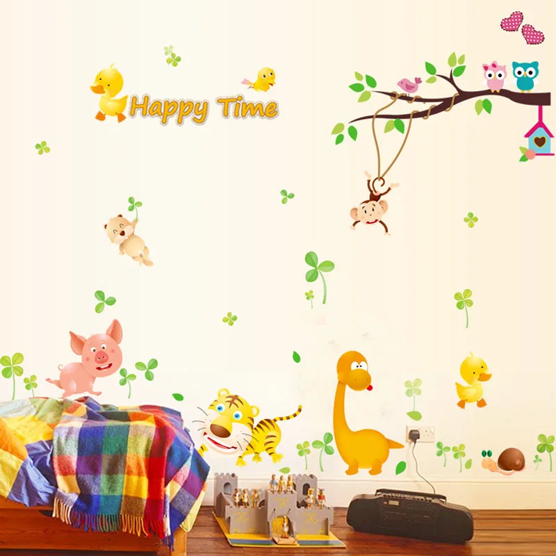 

Cartoon animal tiger wall sticker Vinyl DIY Happy animals Owl wall decals for Living room children's room bedroom decor sticker