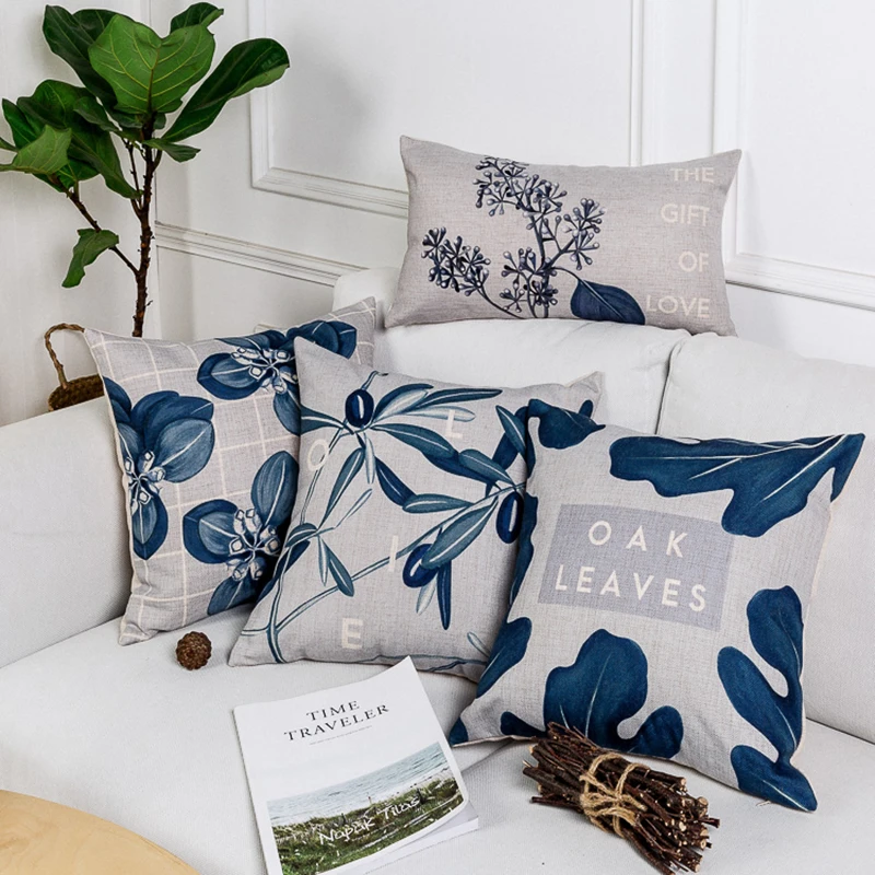 Wholesales Pillow Cover Vintage Blue Leaves Plant Floral Cushion Home Decorative Case 45x45cm/30x50cm | Дом и сад