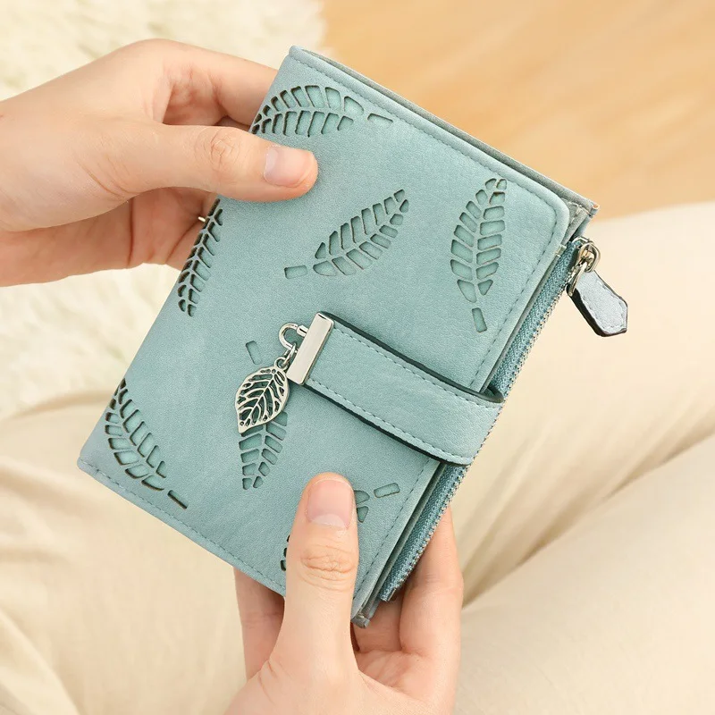 Fashion Hollow Out Leaves Women Wallet 2020 Brand Designer Pu Leather Women Purse Short Retro Ladies Wallet Casual Girl Purse