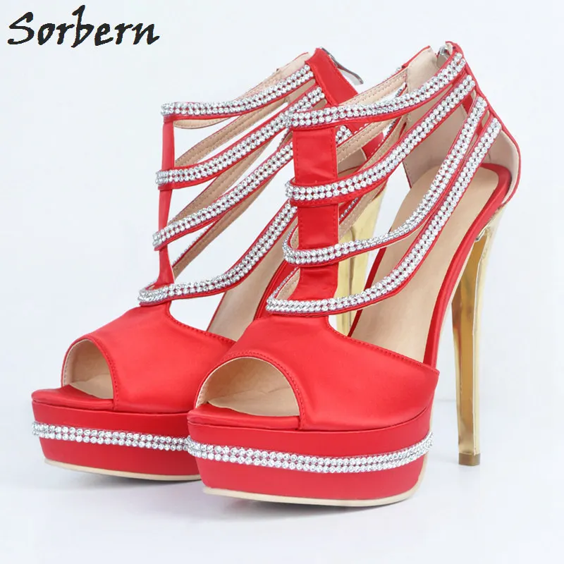 

Sorbern Black Satin Women Pumps Plus Size Ladies Party Shoes Peep Toe Crystal Rhinestone Zapatos Mujer Fashion High Heel Pumps