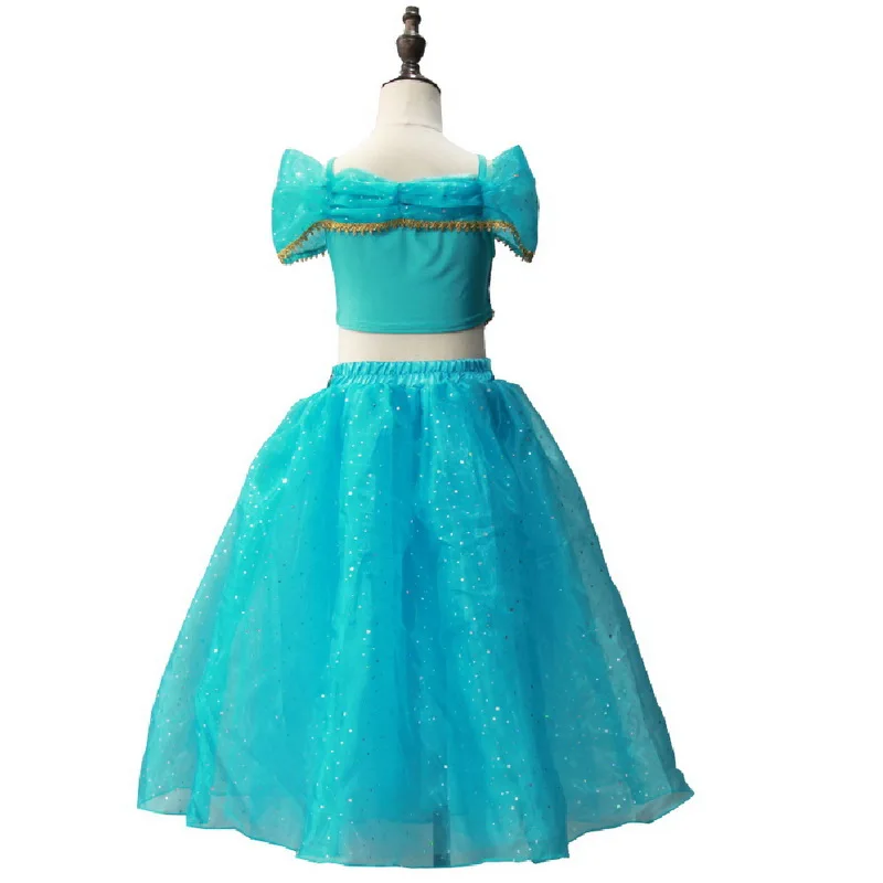 

Christmas Girls Jasmine dresses Aladdin Cosplay tops and skirts Costume princess Jasmine girl dress role With Headband costume