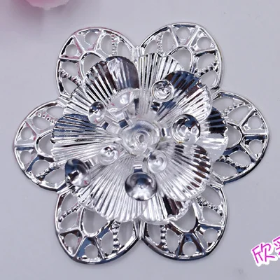 Золотой кристалл орнамент серебряные украшения Silverwork 3D Цветочная аппликация аксессуары планки Новые Diy ручной работы 10 шт/5,5 см - Цвет: Silver