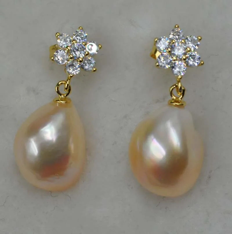 Барокко 11-12 мм серьга из настоящего жемчуга Золотая шпилька и Висячие | Украшения