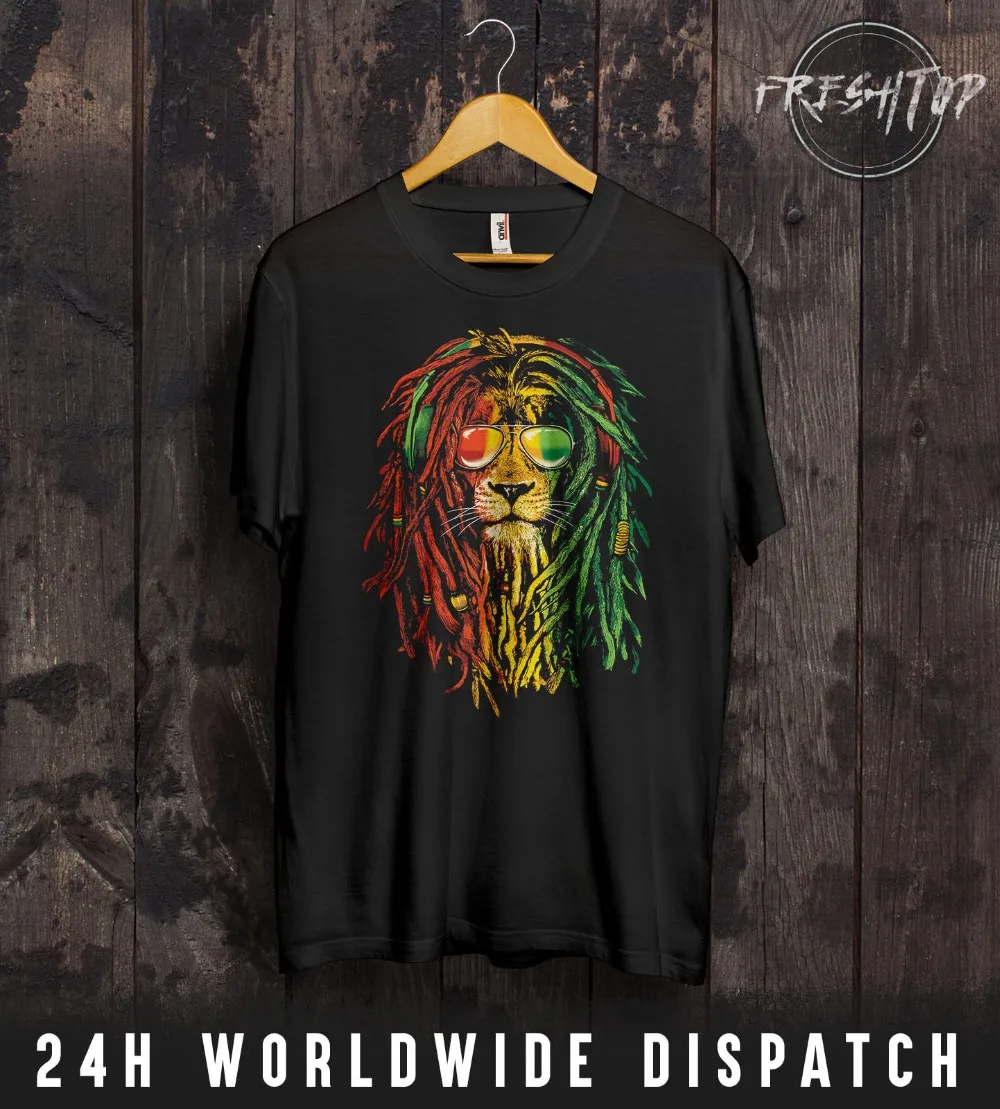 Rasta Reggae Lion T Shirt Mari juana Rastafarianism Bob Marley One Love Jamaica New Men In Fashion