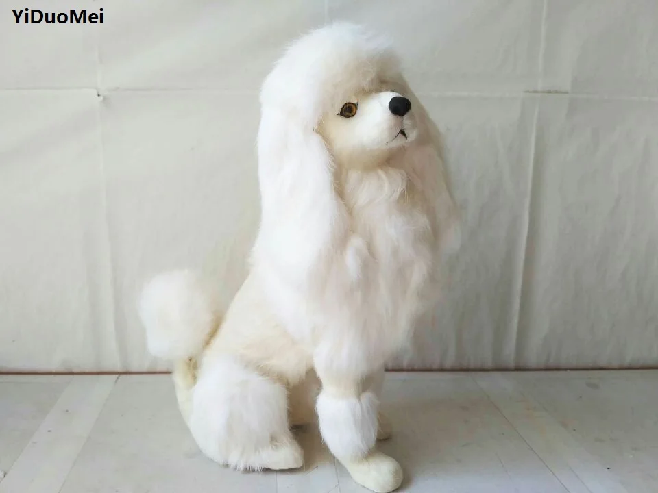 simulation poodle dog model prop,polyethylene&furs large 33x24cm white squatting dog handicraft,home decoration toy d2655