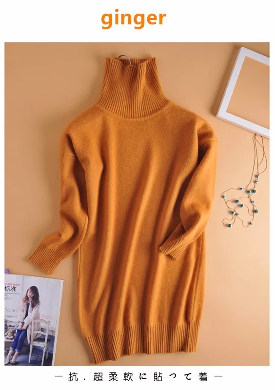 Plus size Cashmere Blended Knitted Long Sweater Women Tops 2021 Autumn Winter Pullover Turtleneck Solid Color Pull Femme Hiver | Женская