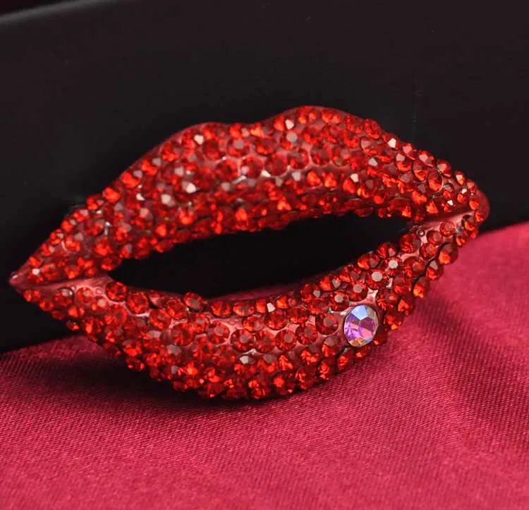 Брошь со стразами эмалевые булавки значок кристалл красные губы лацкан булавка