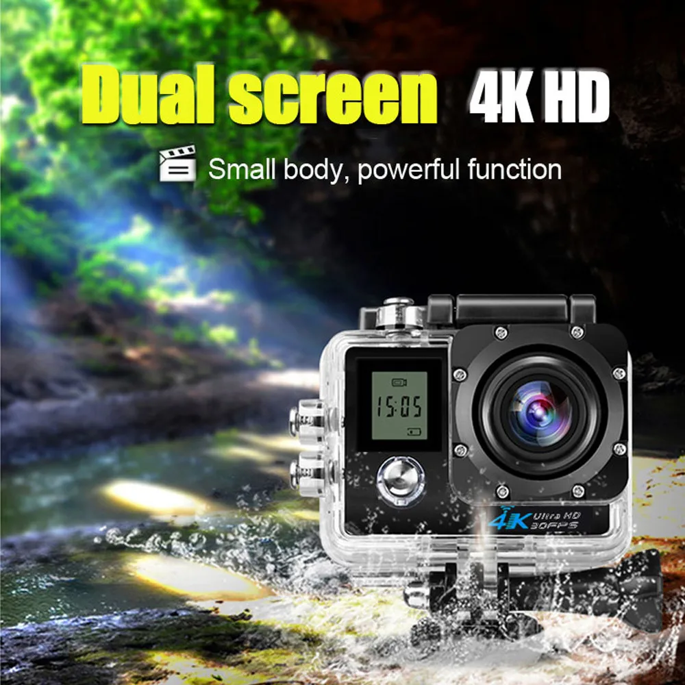 Водонепроницаемая Экшн камера 4K с двойным экраном Wi Fi HD 1080P DVR видеокамера одним