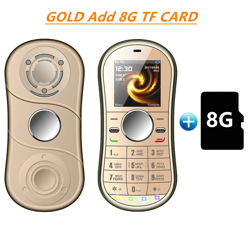 Gold N 8GB TF Card SERVO S08 Спиннер-Спиннер Мобильный телефон 1,3 дюймов двойной SIMGPRS Bluetooth FM радио Ручной Спиннер сотовый телефон с русской клавиатурой - Цвет: Gold N 8GB TF Card