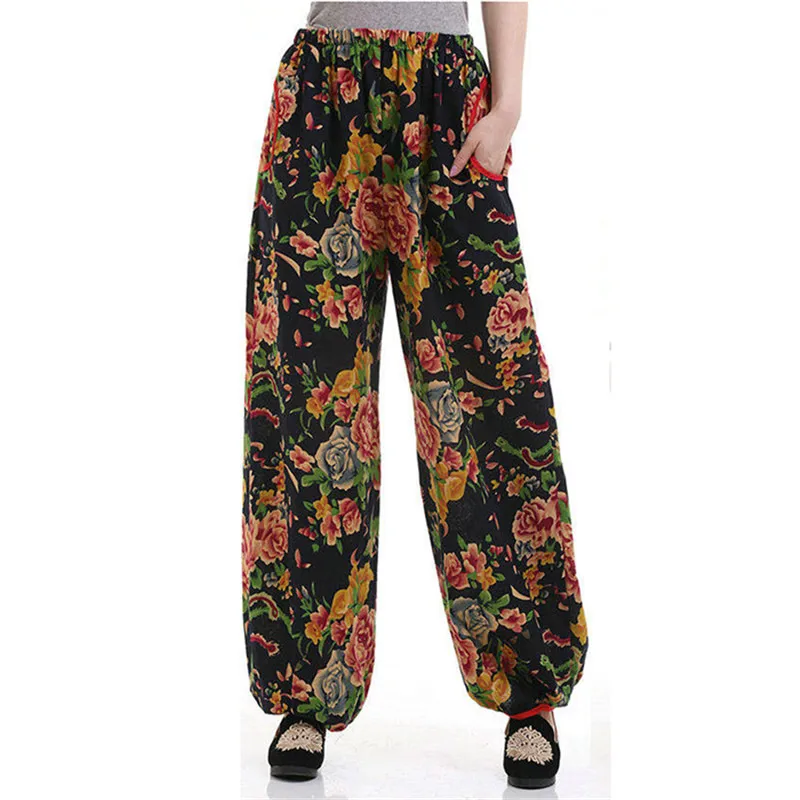 Распродажа женские штаны новые повседневные шаровары с высокой талией льняные