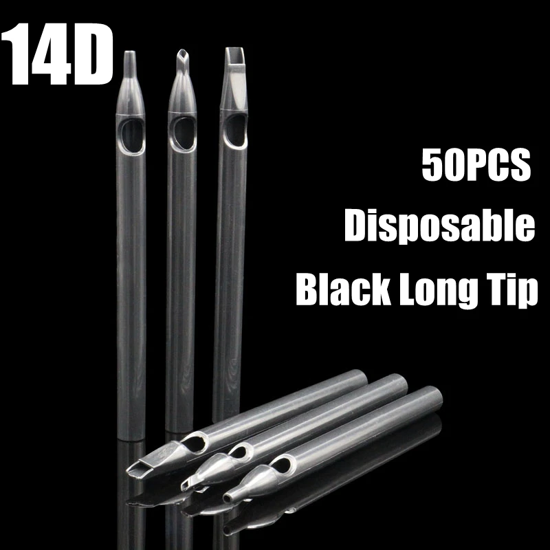 

50PCS Black Tattoo Long Tips 14DT Disposable Plastic Long Tattoo Tips Nozzle Tube 14D For Tattoo Supplies Free Shipping