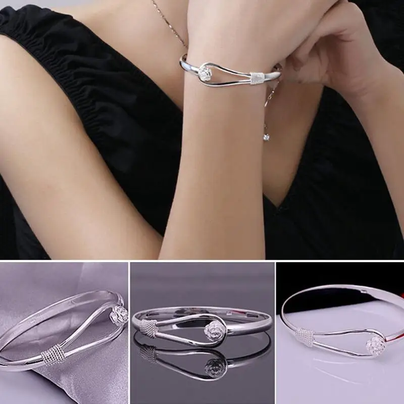 2017 Fashion Style Silver Plated Simple Rose Cuff Bangle Bracelet New Great Women Jewelry | Украшения и аксессуары