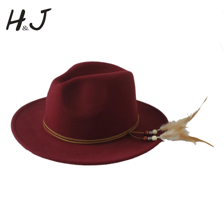 Женская шерстяная Панама унисекс 100% шерсти шляпа с повязкой на голову джазовая