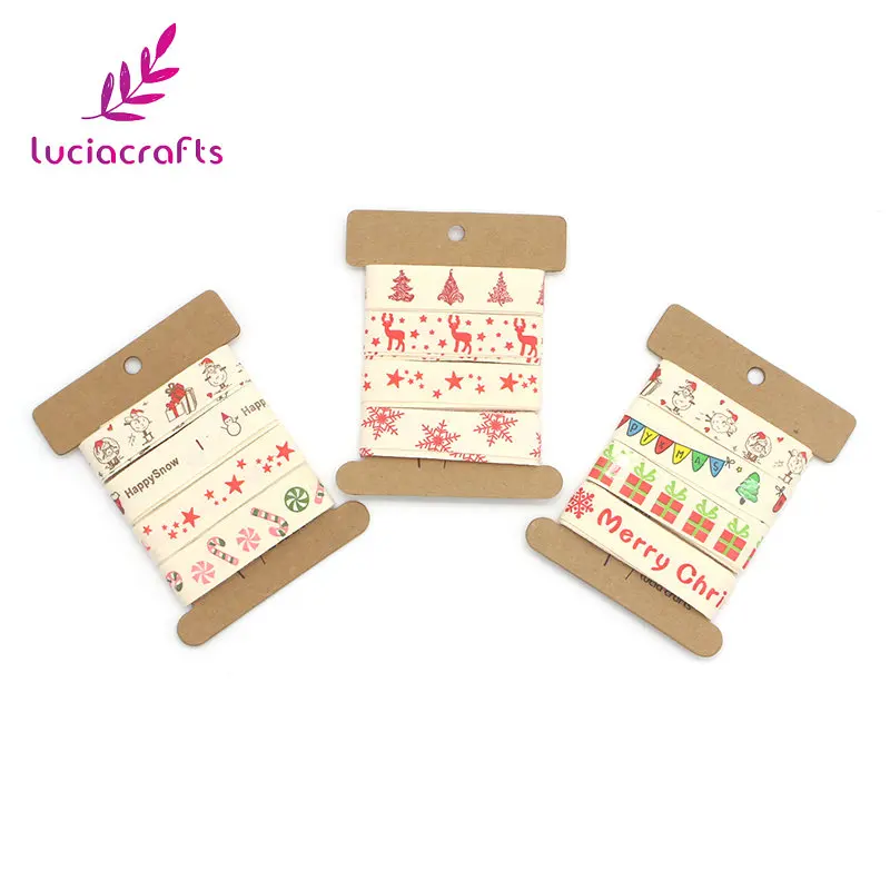 Lucia Crafts 5/8 ''15-16 мм Рождественская мультяшная печать хлопковые ленты подарочная упаковка «сделай сам» аксессуары ручной работы Q0405