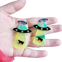 1pair personality ufo spaceship flying saucer alien women dangle drop earrings cartoon graceful geometric acrylic cute