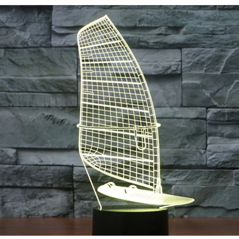 Amazing 3D LED Lamp Ship Sailboat Motion Shape Night Lights with 7 Colors Magical Panel optical illusion light | Лампы и освещение