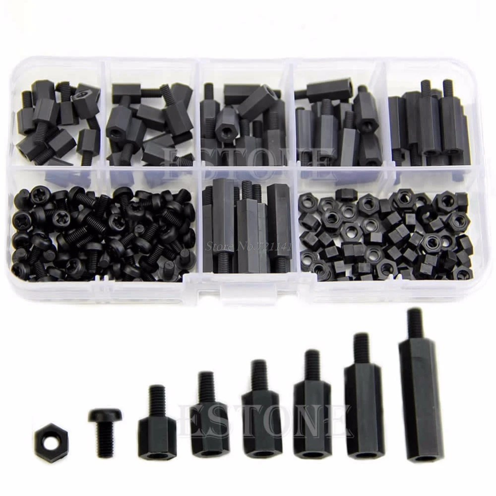 

M3 Nylon Black Hex M-F Spacers/ Nuts /Screws Assorted Kit, Standoff Hot Dropship