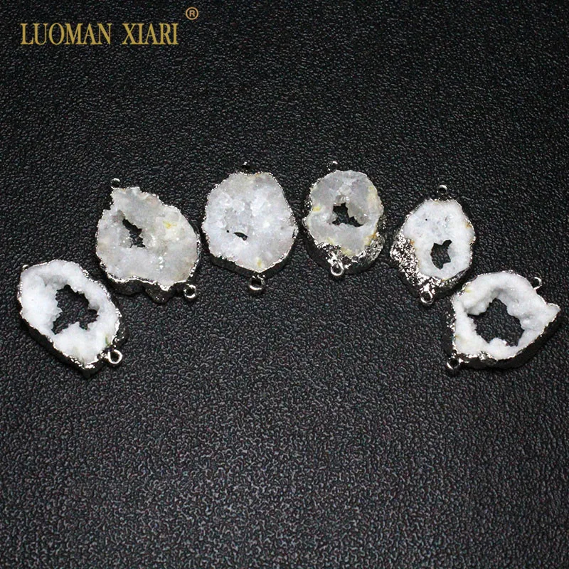 Оптовая продажа 2 круг натуральный уникальный кристалл Drusy серебряное покрытие
