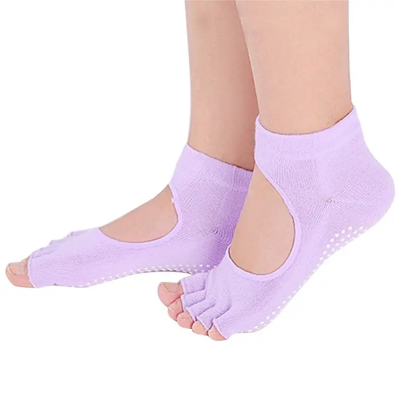 Purple Новые женские профессиональные носки для йоги с открытым носком дышащие Нескользящие впитывающие пот короткие носки с пятью пальцами - Цвет: Purple